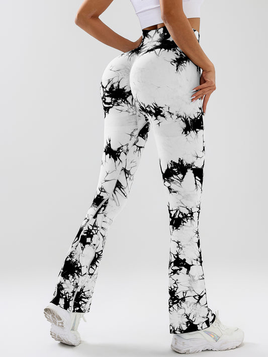 High-Waist Tummy Control Flare Yoga Pants For Women, Tie-Dye Stretch Slimming Bootcut Workout Pants, Fitness & Sports Activewear - Kim's Kloset