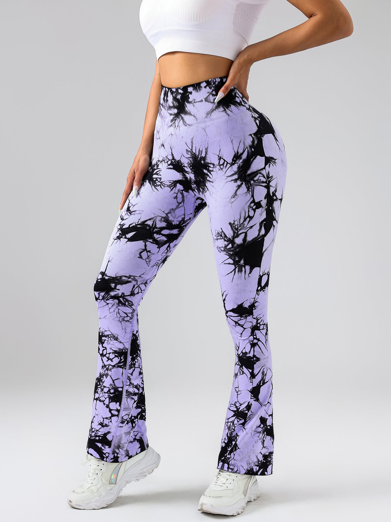 High-Waist Tummy Control Flare Yoga Pants For Women, Tie-Dye Stretch Slimming Bootcut Workout Pants, Fitness & Sports Activewear - Kim's Kloset